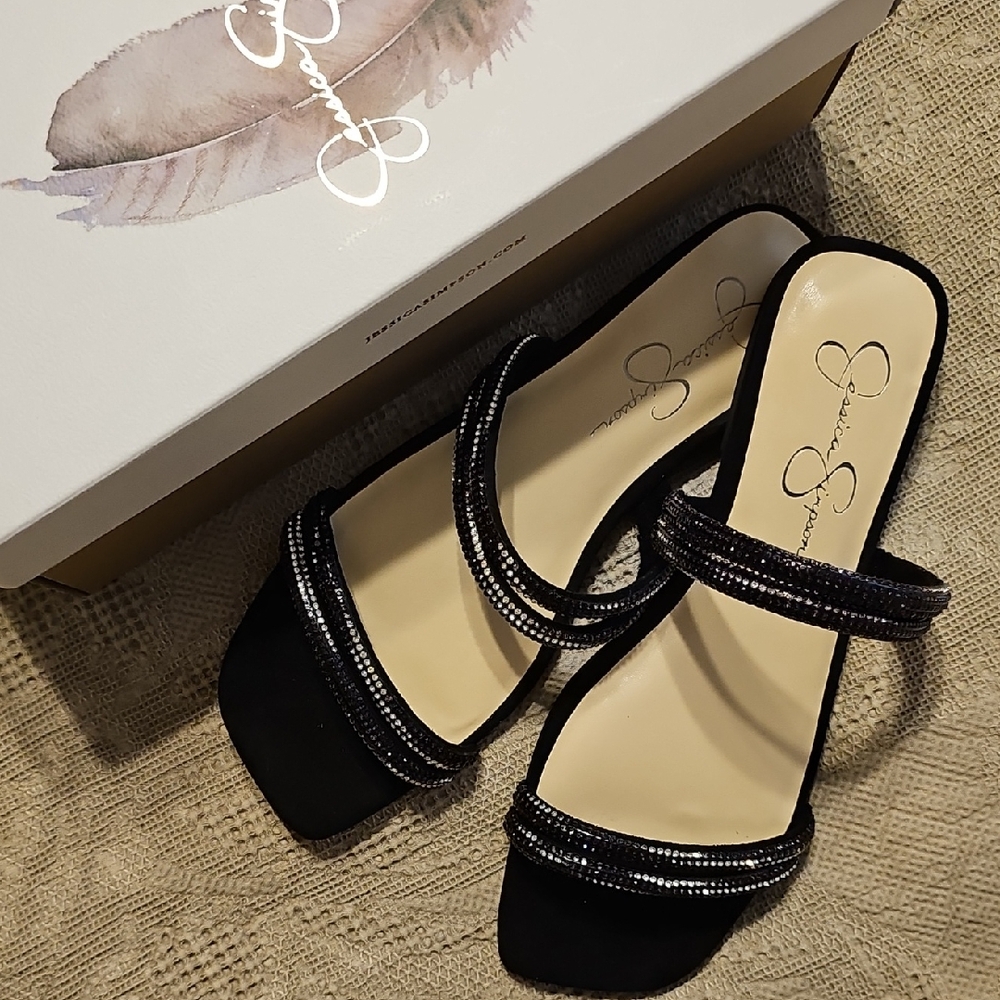 Jessica Simpson Black Sandals with Low Heel and Straps, Sz 8....NEVER WORN!